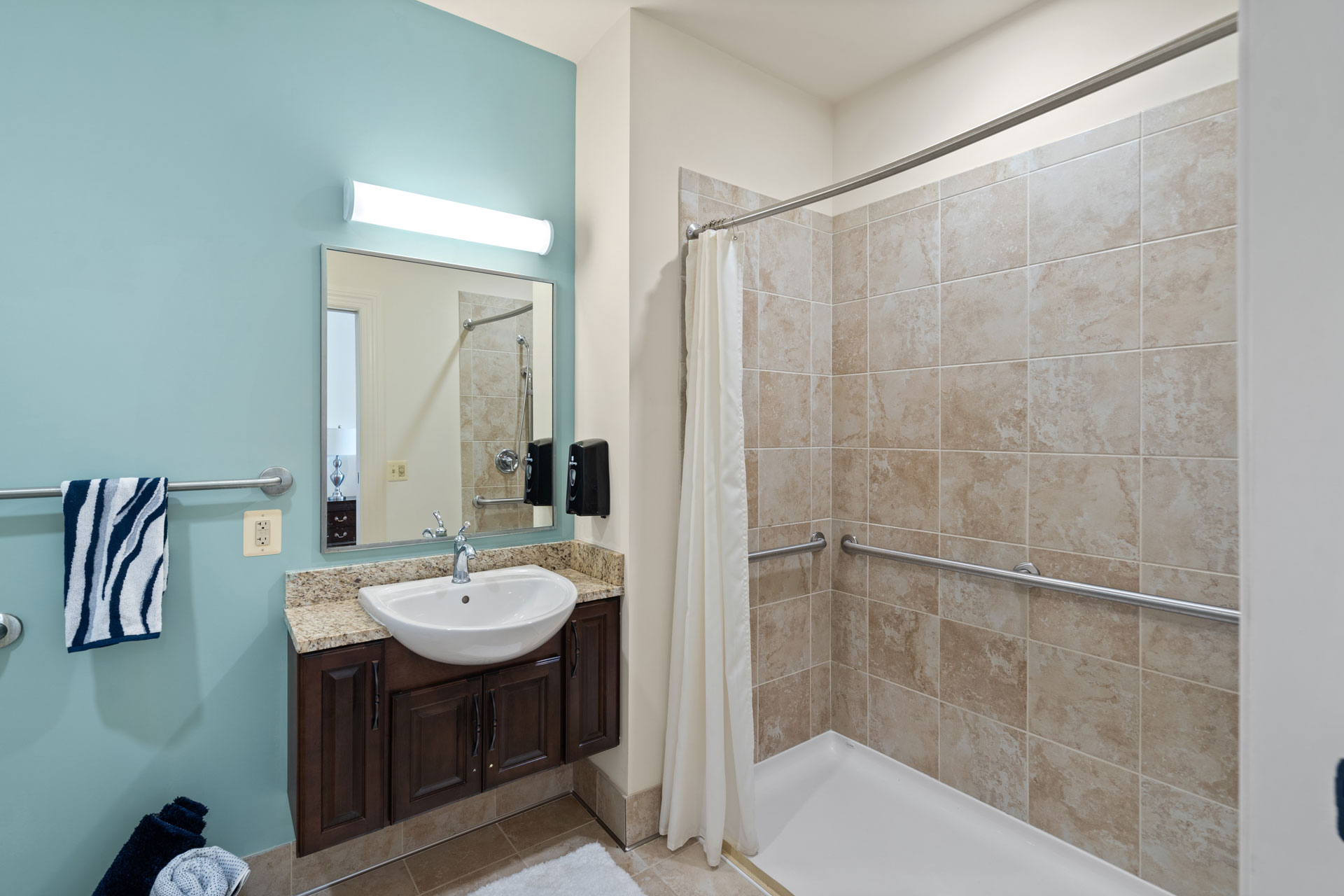 Bathroom with easy walk in shower